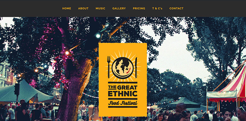 The website home page for www.thegreatethnicfoodfestival.com