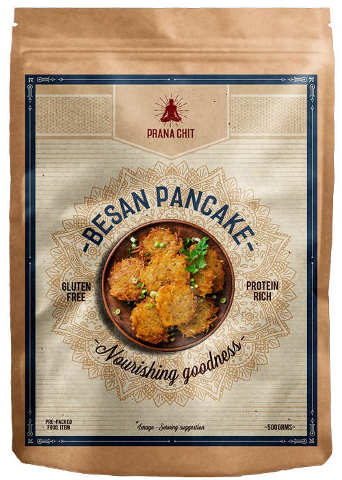 Prana Chit's packaging for their Besan Pancakes product.