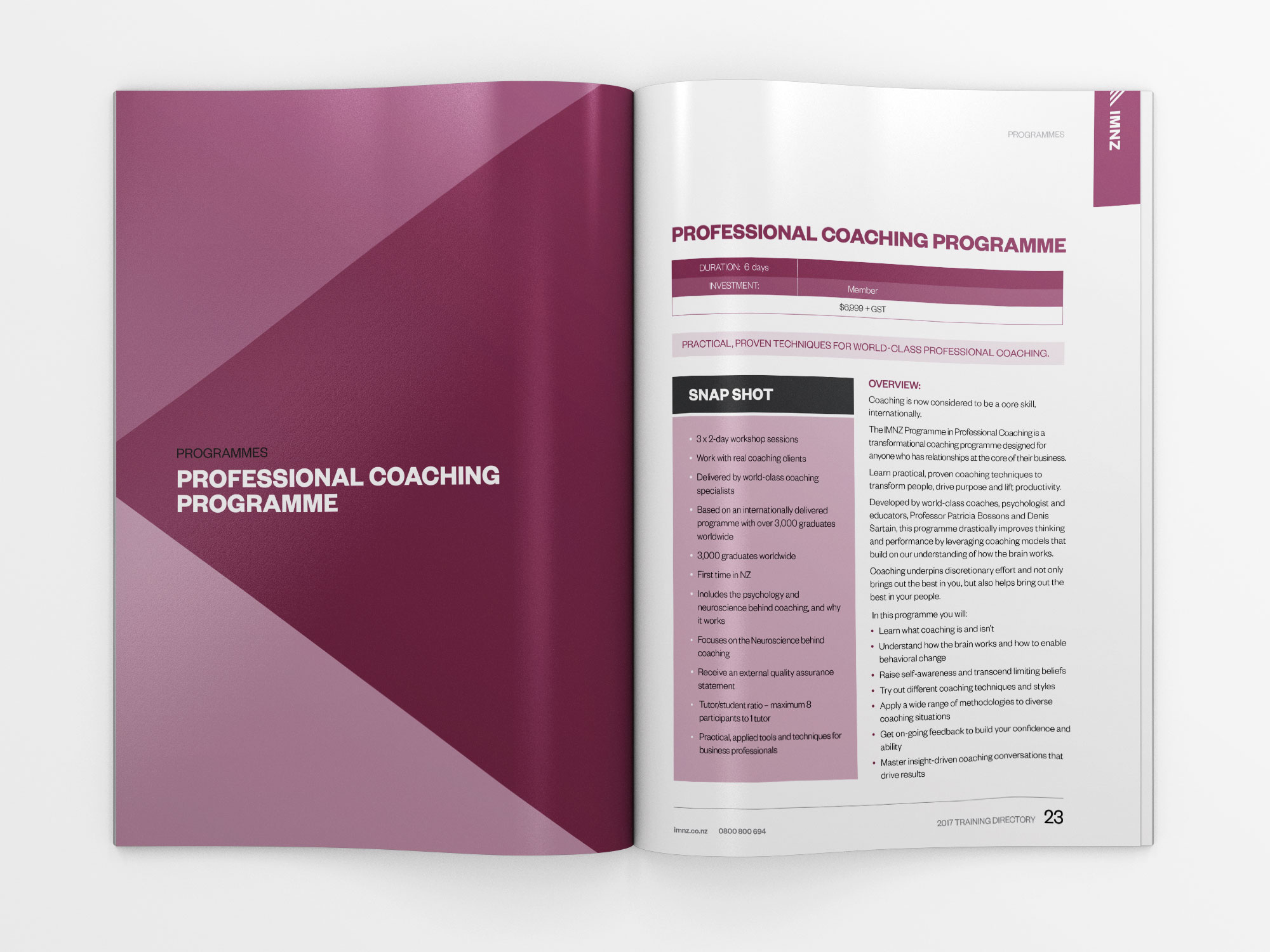 IMNZ Brochure, Pro-Coaching section