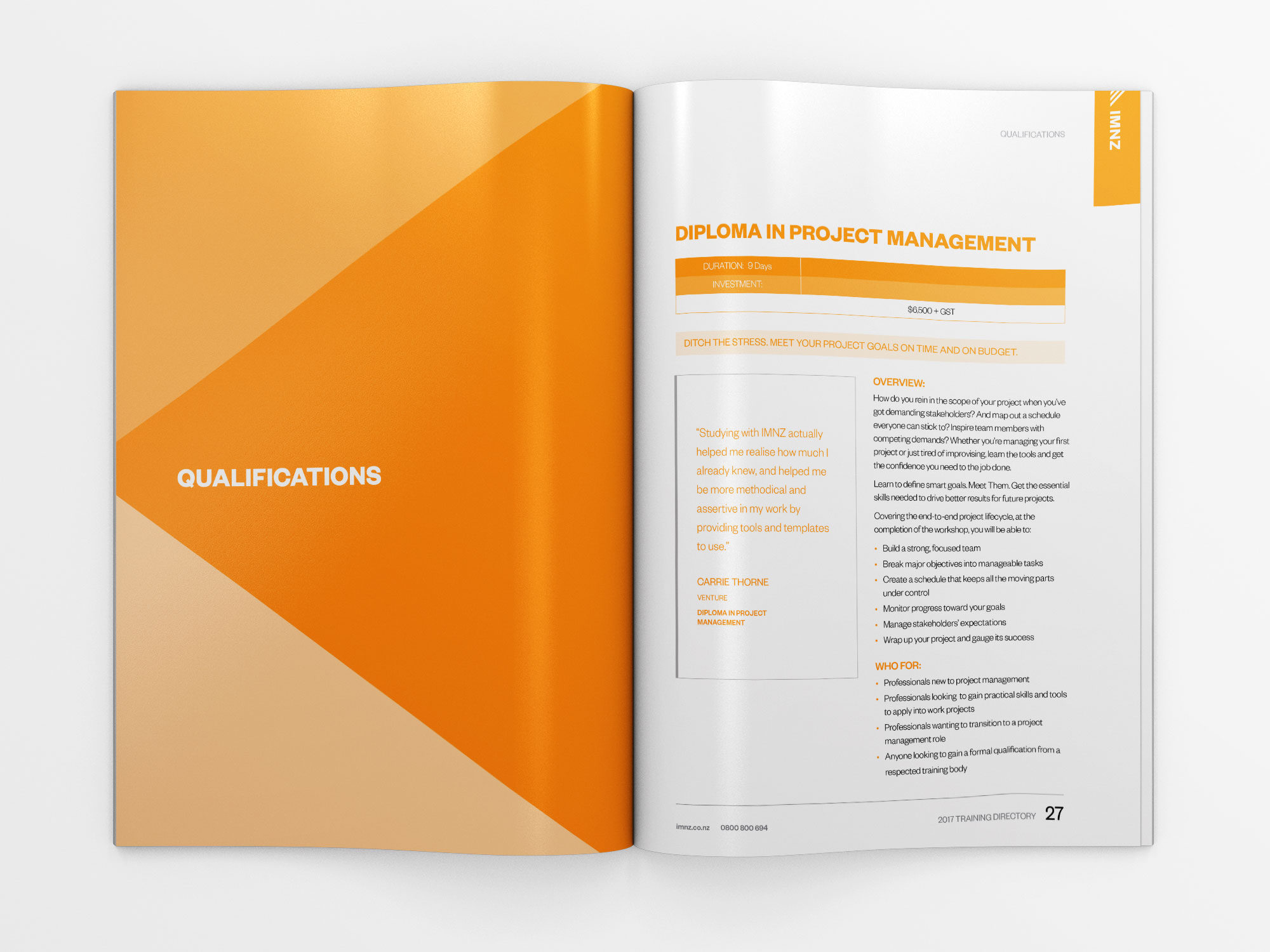 IMNZ Brochure, Qualifications section
