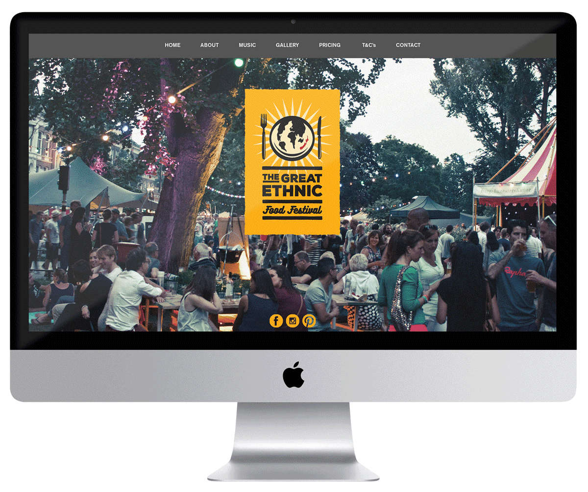 iMac showing the website for The Great Ethnic Food Festival