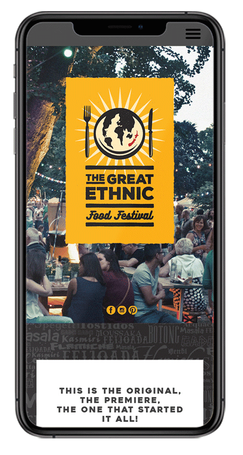 iPone showing the website for The Great Ethnic Food Festival